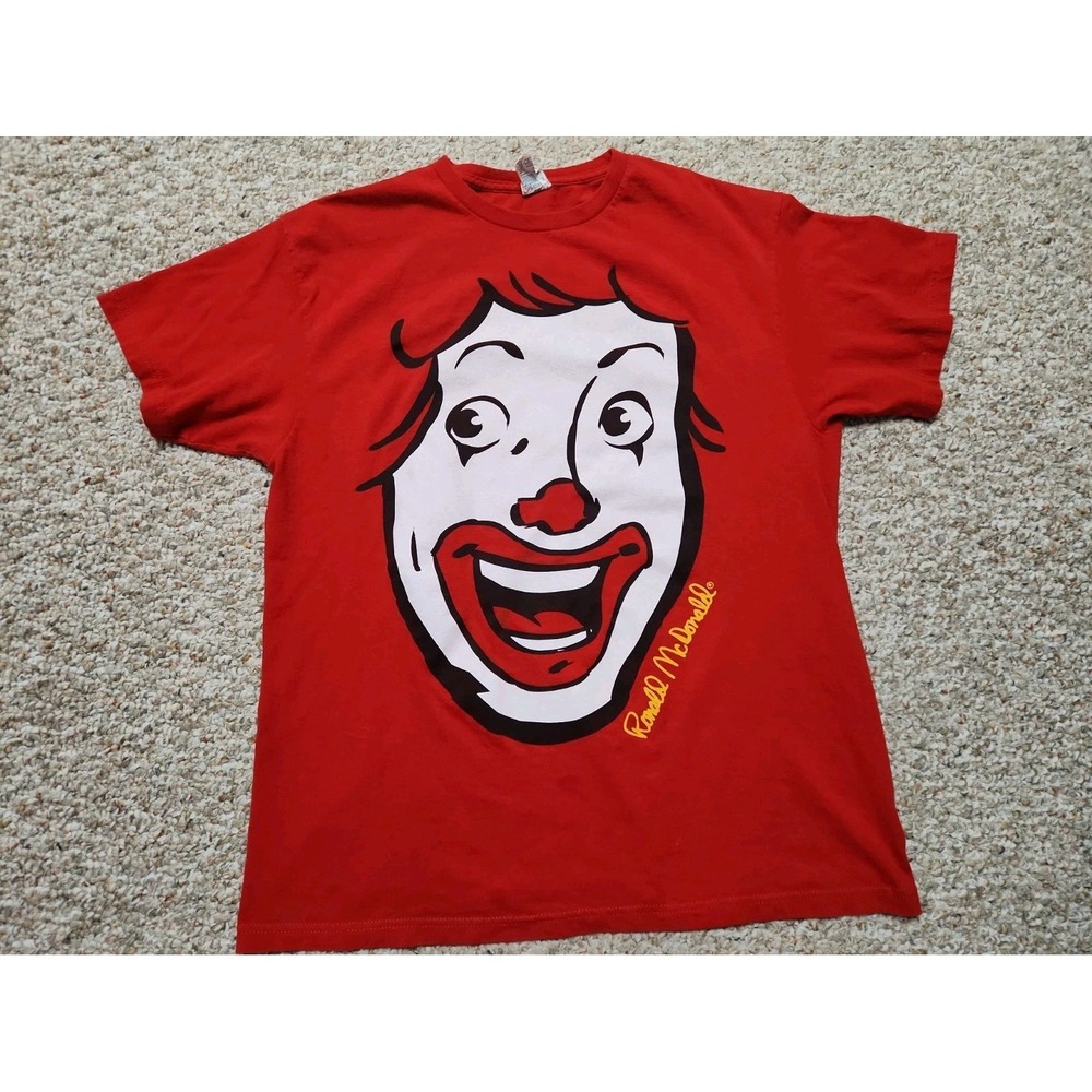 Vintage Ronald McDonald Big Face 90s Print T-Shirt L Delta Pro Weight Red Cotton
